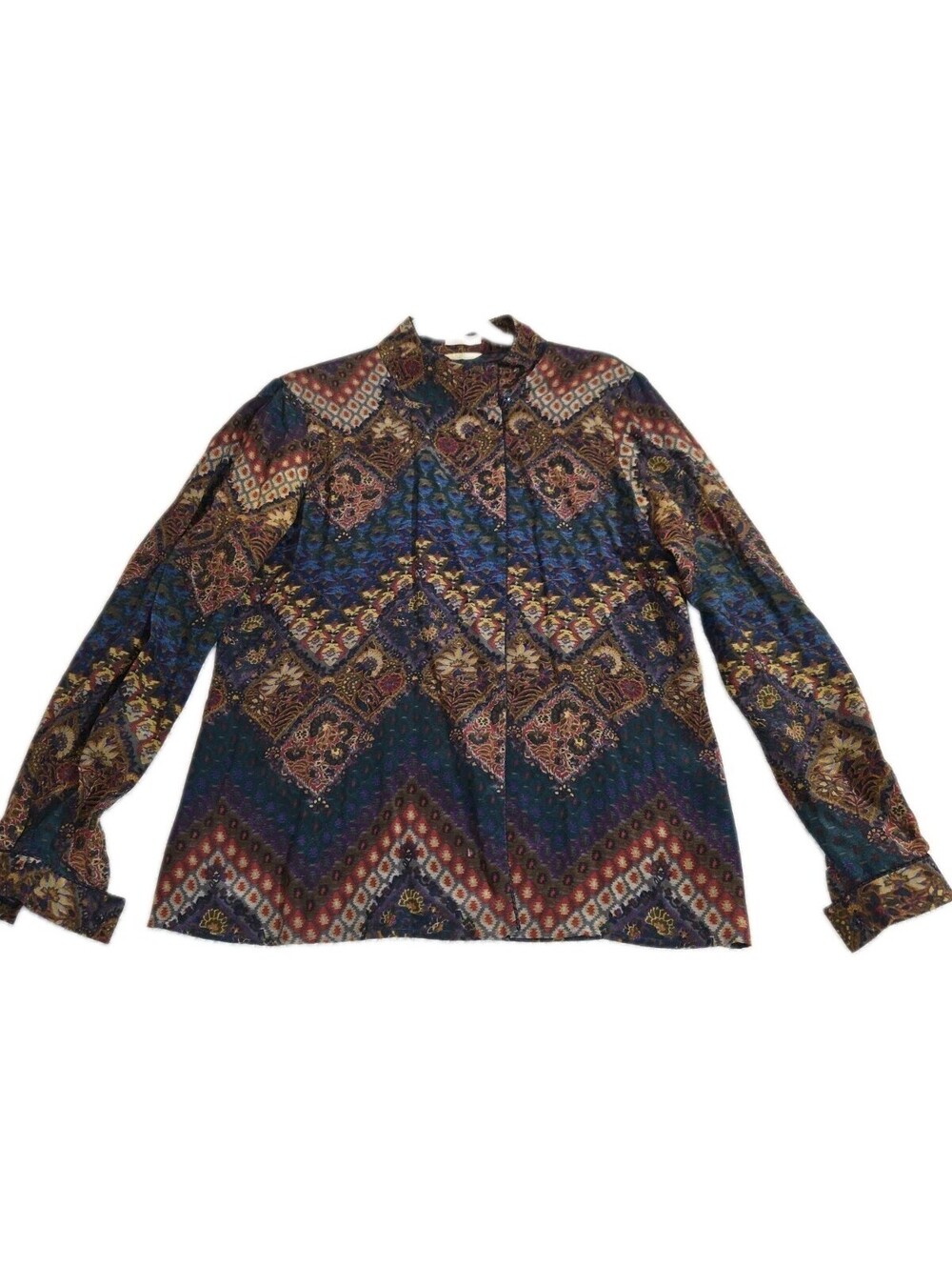 Vtg Tahari 💯 silk Top Hong Kong Mandarin Collar Sz 8 Dark Floral